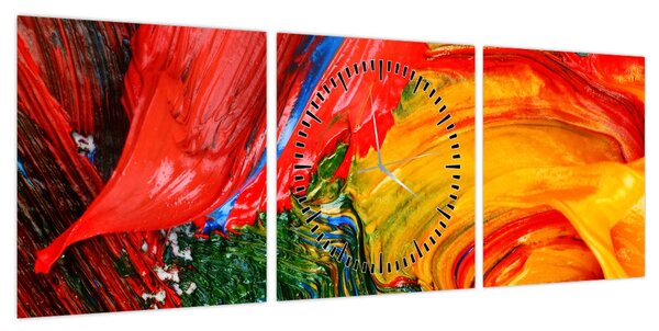 Obraz - Niebieska abstrakcja za pomocą pędzla (z zegarem) (90x30 cm)