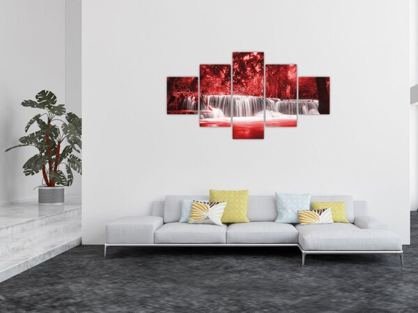 Obraz - Wodospad, czerwony (125x70 cm)
