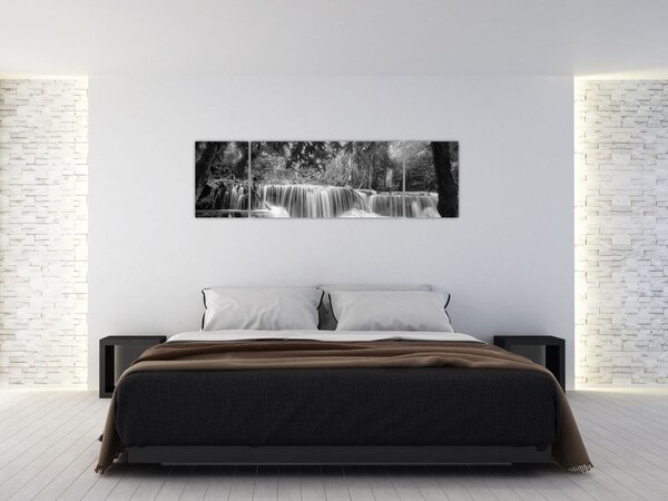 Obraz - Czarno-biały wodospad (170x50 cm)