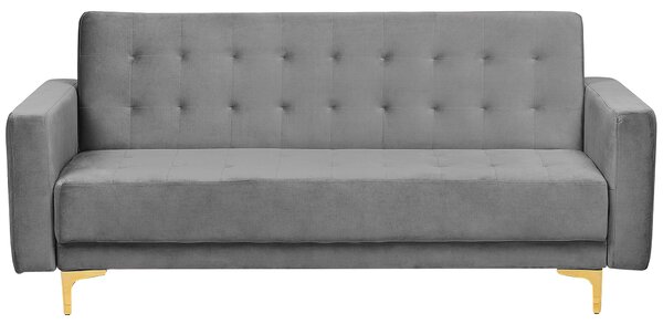 Modułowa sofa rozkładana 3-osobowa pikowana welurowa szara Aberdeen Beliani