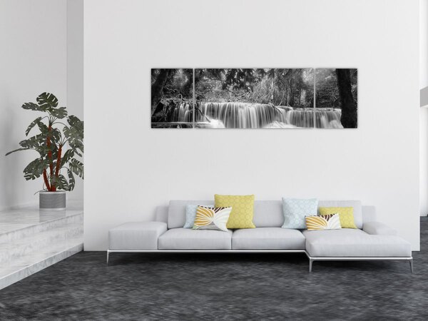 Obraz - Czarno-biały wodospad (170x50 cm)
