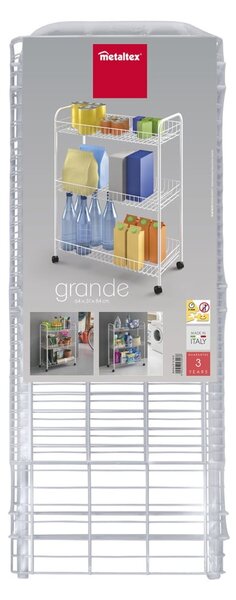 3-poziomowy regał łazienkowy na kółkach Metaltex Laundry, 31x84 cm