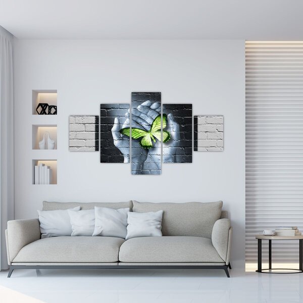 Obraz - Zielony motyl w ścianie (125x70 cm)