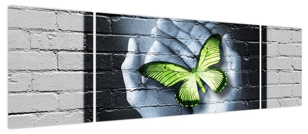 Obraz - Zielony motyl w ścianie (170x50 cm)