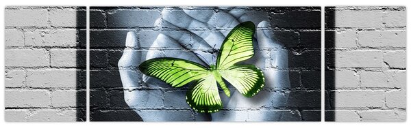 Obraz - Zielony motyl w ścianie (170x50 cm)