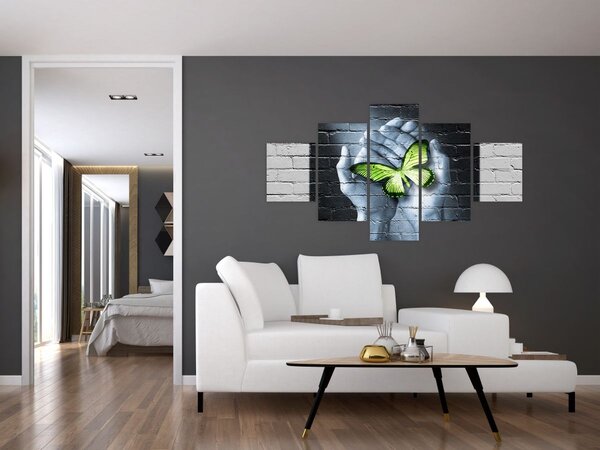 Obraz - Zielony motyl w ścianie (125x70 cm)