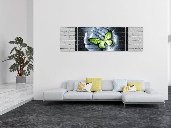 Obraz - Zielony motyl w ścianie (170x50 cm)