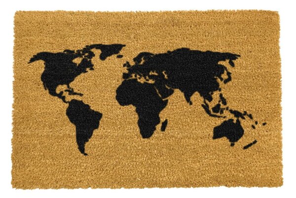 Wycieraczka z naturalnego kokosowego włókna Artsy Doormats World Map, 40x60 cm
