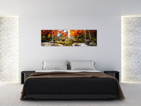 Obraz - Wodospady w jesiennym krajobrazie, pomarańczowy (170x50 cm)