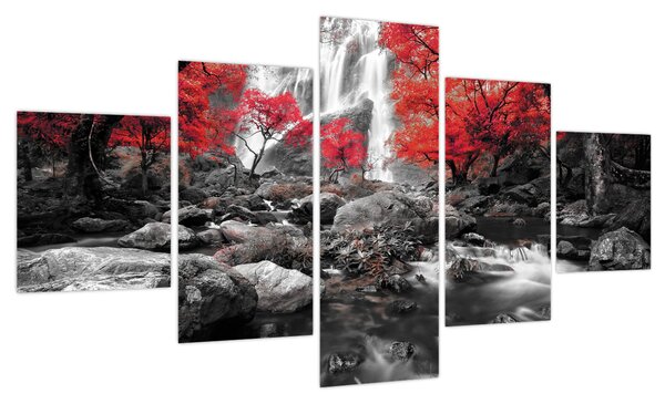 Obraz - Wodospady w jesiennym krajobrazie (125x70 cm)
