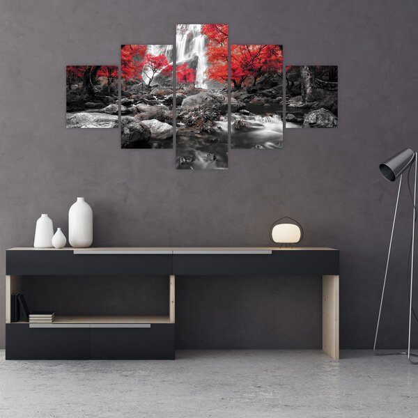 Obraz - Wodospady w jesiennym krajobrazie (125x70 cm)