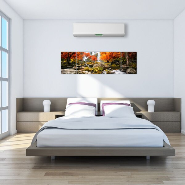 Obraz - Wodospady w jesiennym krajobrazie, pomarańczowy (170x50 cm)