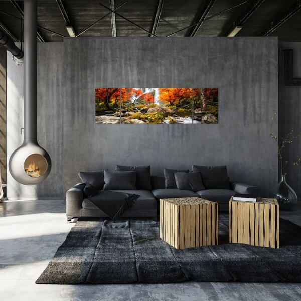Obraz - Wodospady w jesiennym krajobrazie, pomarańczowy (170x50 cm)