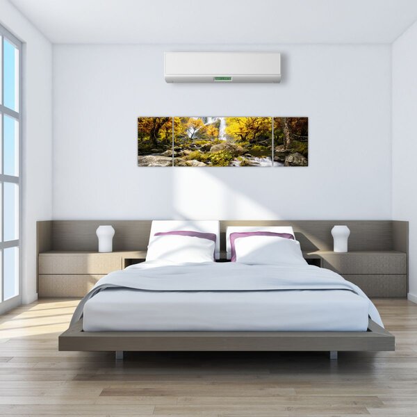 Obraz - Wodospady w jesiennym krajobrazie, żółty (170x50 cm)