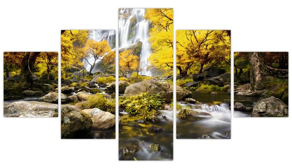 Obraz - Wodospady w jesiennym krajobrazie, żółty (125x70 cm)