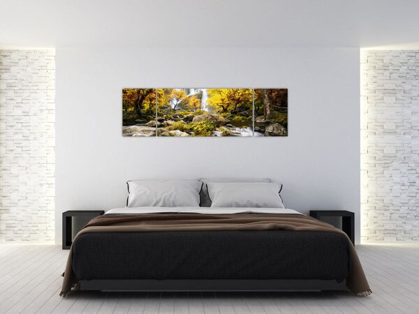 Obraz - Wodospady w jesiennym krajobrazie, żółty (170x50 cm)