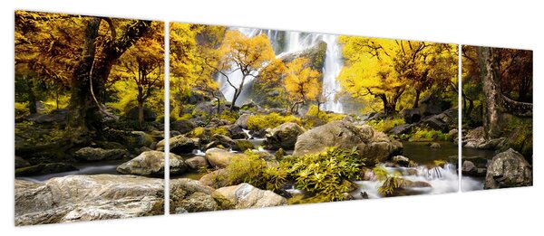 Obraz - Wodospady w jesiennym krajobrazie, żółty (170x50 cm)