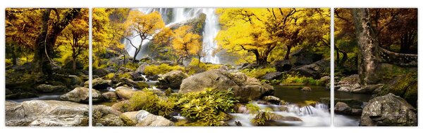 Obraz - Wodospady w jesiennym krajobrazie, żółty (170x50 cm)