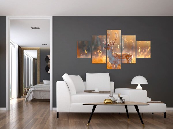 Obraz - Jeleń na polu (125x70 cm)