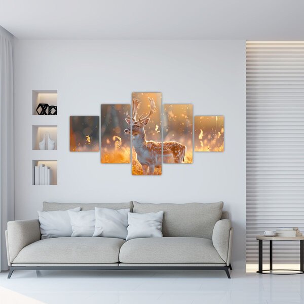 Obraz - Jeleń na polu (125x70 cm)