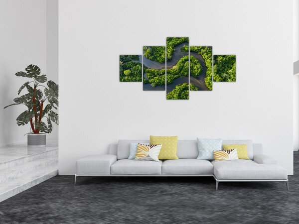 Obraz - Krajobraz leśny z rzeką (125x70 cm)