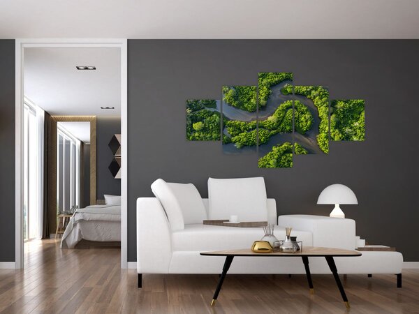 Obraz - Krajobraz leśny z rzeką (125x70 cm)