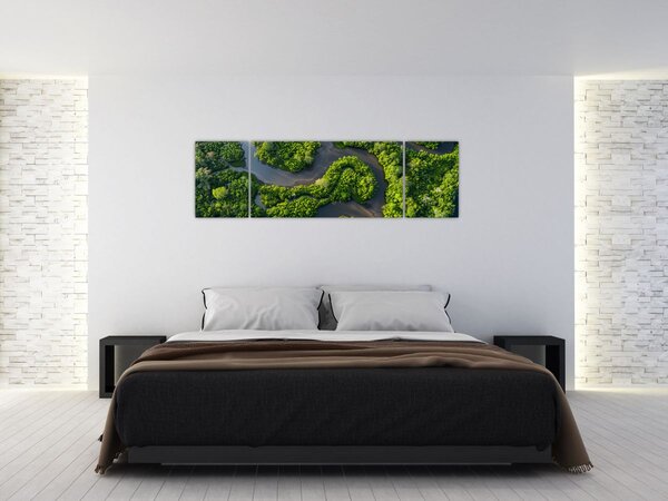 Obraz - Krajobraz leśny z rzeką (170x50 cm)