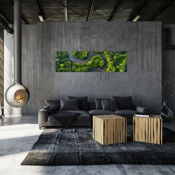 Obraz - Krajobraz leśny z rzeką (170x50 cm)