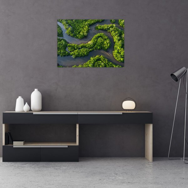 Obraz - Krajobraz leśny z rzeką (70x50 cm)