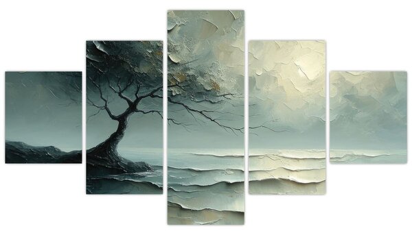 Obraz - Obraz olejny przedstawiający drzewo z oceanem (125x70 cm)