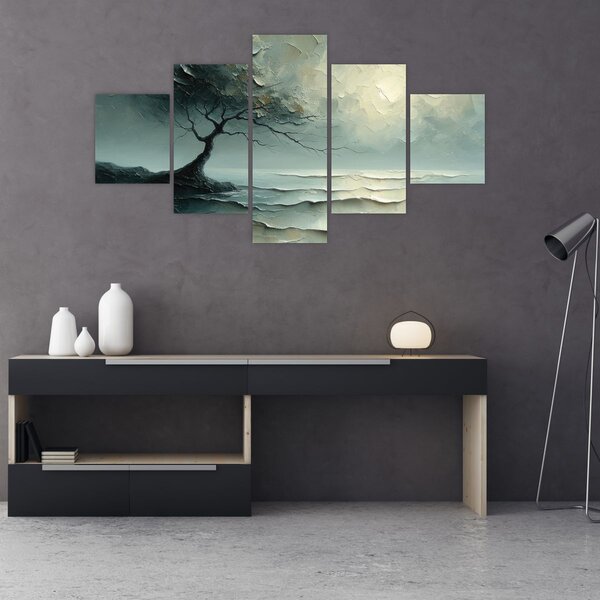 Obraz - Obraz olejny przedstawiający drzewo z oceanem (125x70 cm)