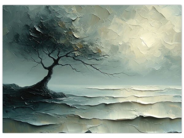 Obraz - Obraz olejny przedstawiający drzewo z oceanem (70x50 cm)