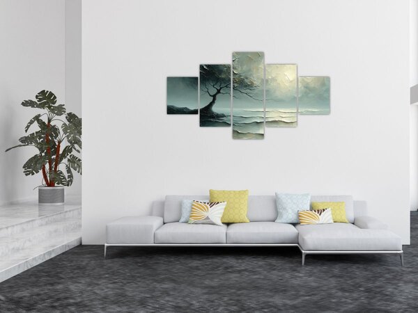 Obraz - Obraz olejny przedstawiający drzewo z oceanem (125x70 cm)