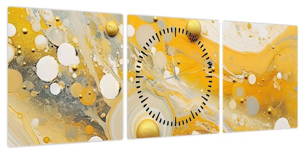 Obraz - Abstrakcyjne tło ze złotą dekoracją (z zegarem) (90x30 cm)