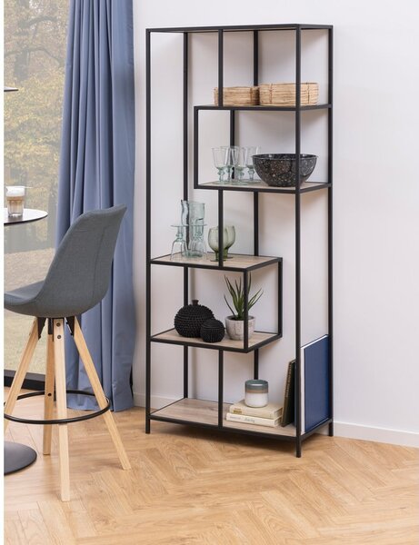 Czarno-naturalny regał w dekorze dębu 77x185 cm Seaford – Actona