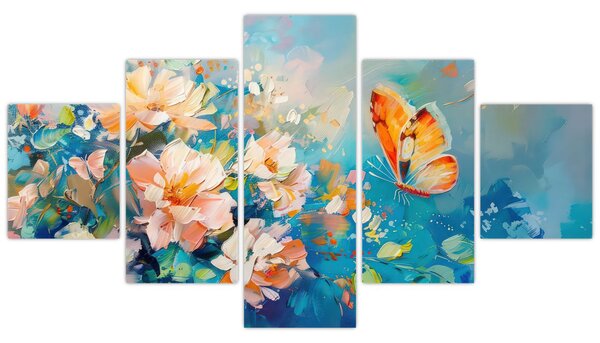 Obraz - Motyl i kwiaty, obraz olejny II. (125x70 cm)