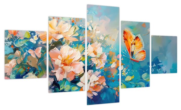 Obraz - Motyl i kwiaty, obraz olejny II. (125x70 cm)