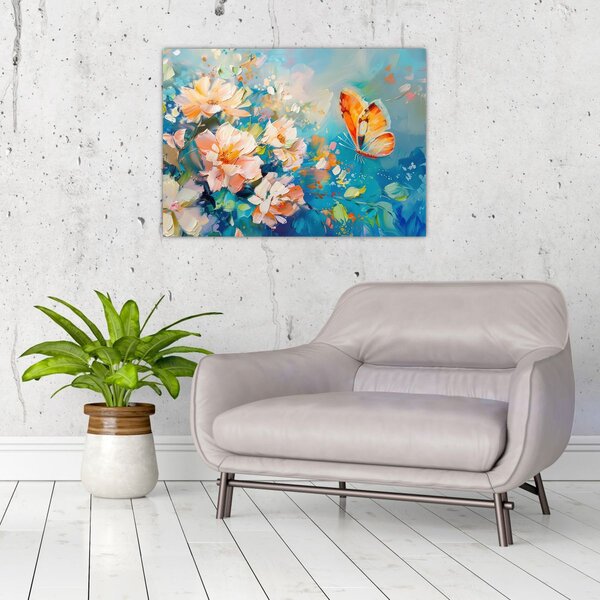 Obraz - Motyl i kwiaty, obraz olejny II. (70x50 cm)