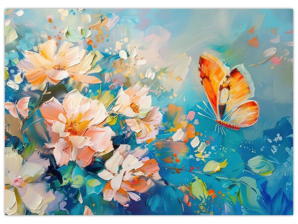 Obraz - Motyl i kwiaty, obraz olejny II. (70x50 cm)