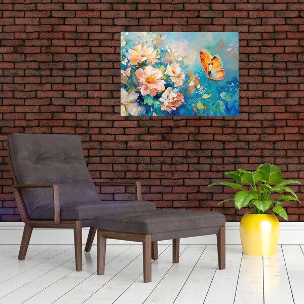 Obraz - Motyl i kwiaty, obraz olejny II. (70x50 cm)