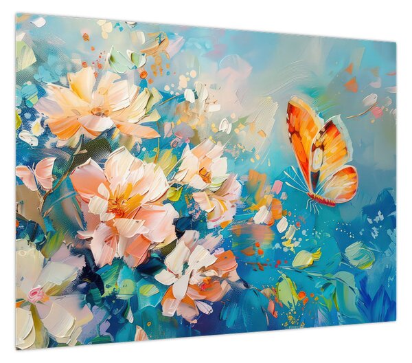 Obraz - Motyl i kwiaty, obraz olejny II. (70x50 cm)