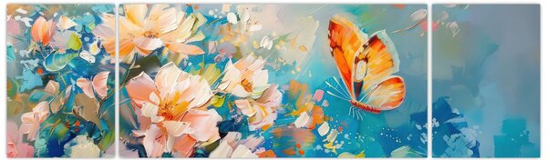 Obraz - Motyl i kwiaty, obraz olejny II. (170x50 cm)