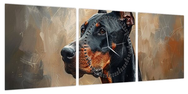 Obraz - Portret Dobrmana (z zegarem) (90x30 cm)