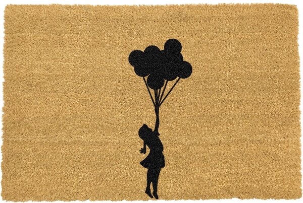 Wycieraczka z naturalnego włókna kokosowego Artsy Doormats Flying Balloon Girl, 40x60 cm