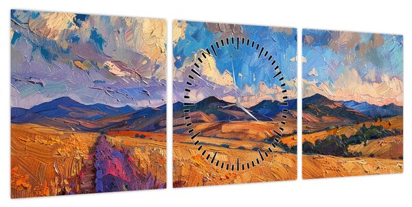 Obraz - Obraz olejny przedstawiający krajobraz (z zegarem) (90x30 cm)