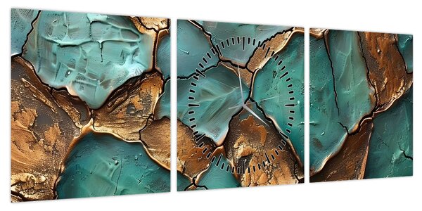 Obraz - Zielono-złoty obraz (z zegarem) (90x30 cm)