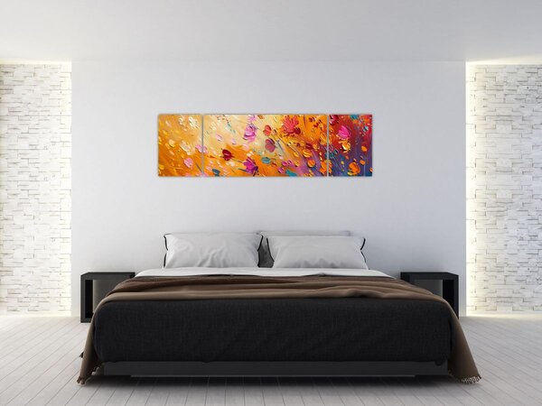 Obraz - Malowanie kolorowych kwiatów (170x50 cm)