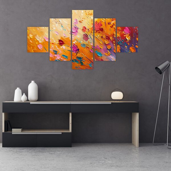 Obraz - Malowanie kolorowych kwiatów (125x70 cm)