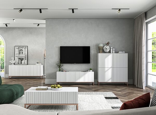 Biała komoda z lamelowym frontem B9-L68