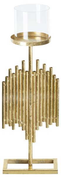 Nowoczesny świecznik metalowy szklany klosz złoty Nias Beliani